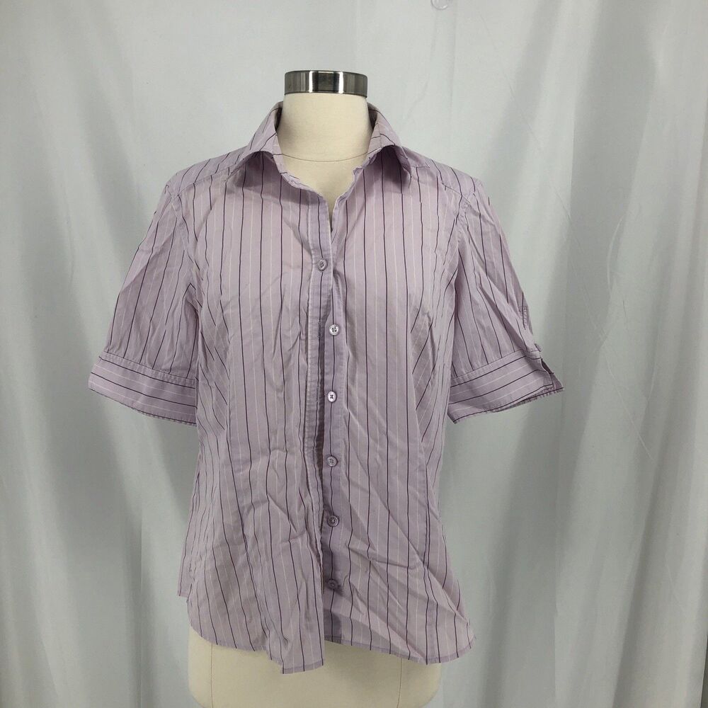 Ann Taylor Women's Blouse Purple Stripe Short Sleeve Size 12